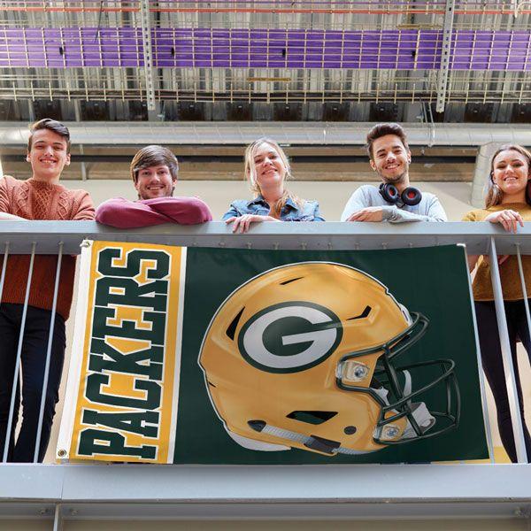 Show your team pride when you fly our Green Bay Packers Helmet 3' x 5' Deluxe Flag!