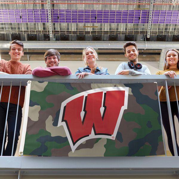 Show your team pride when you fly this Wisconsin Badgers Camo 3' x 5' deluxe flag featuring a red "W" on a camouflage background!