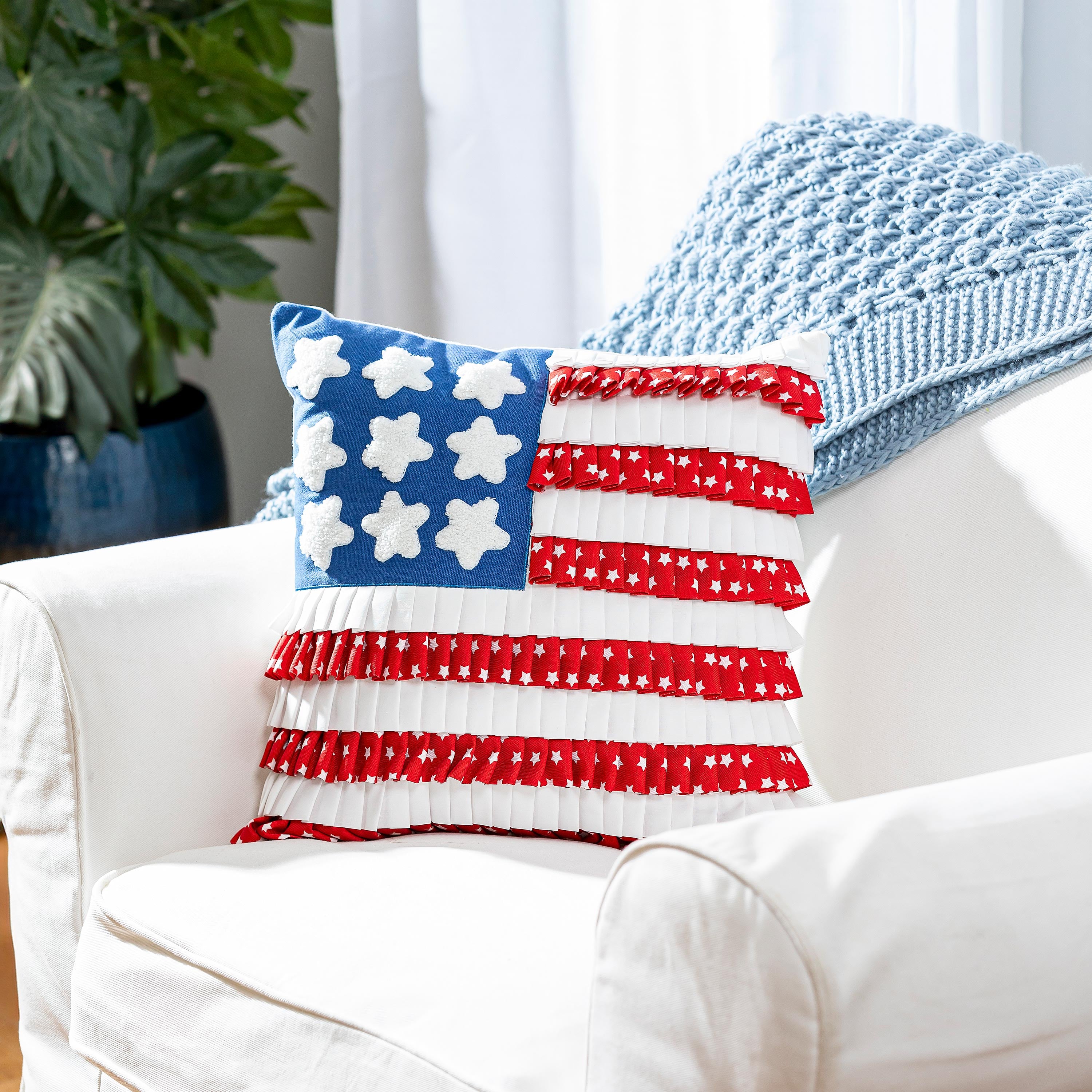 American Flag Pleated Square Pillow-Decorations-Fly Me Flag