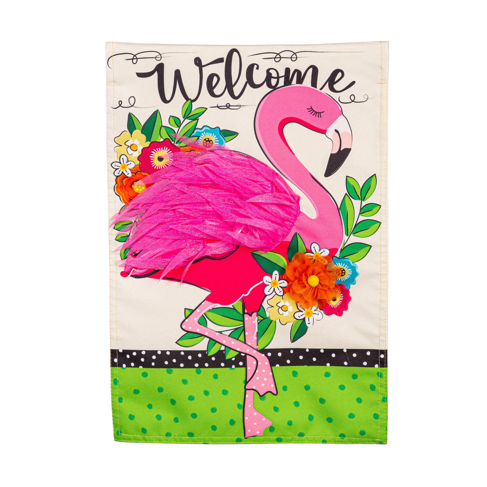 Floral Flamingo Welcome Garden Flag