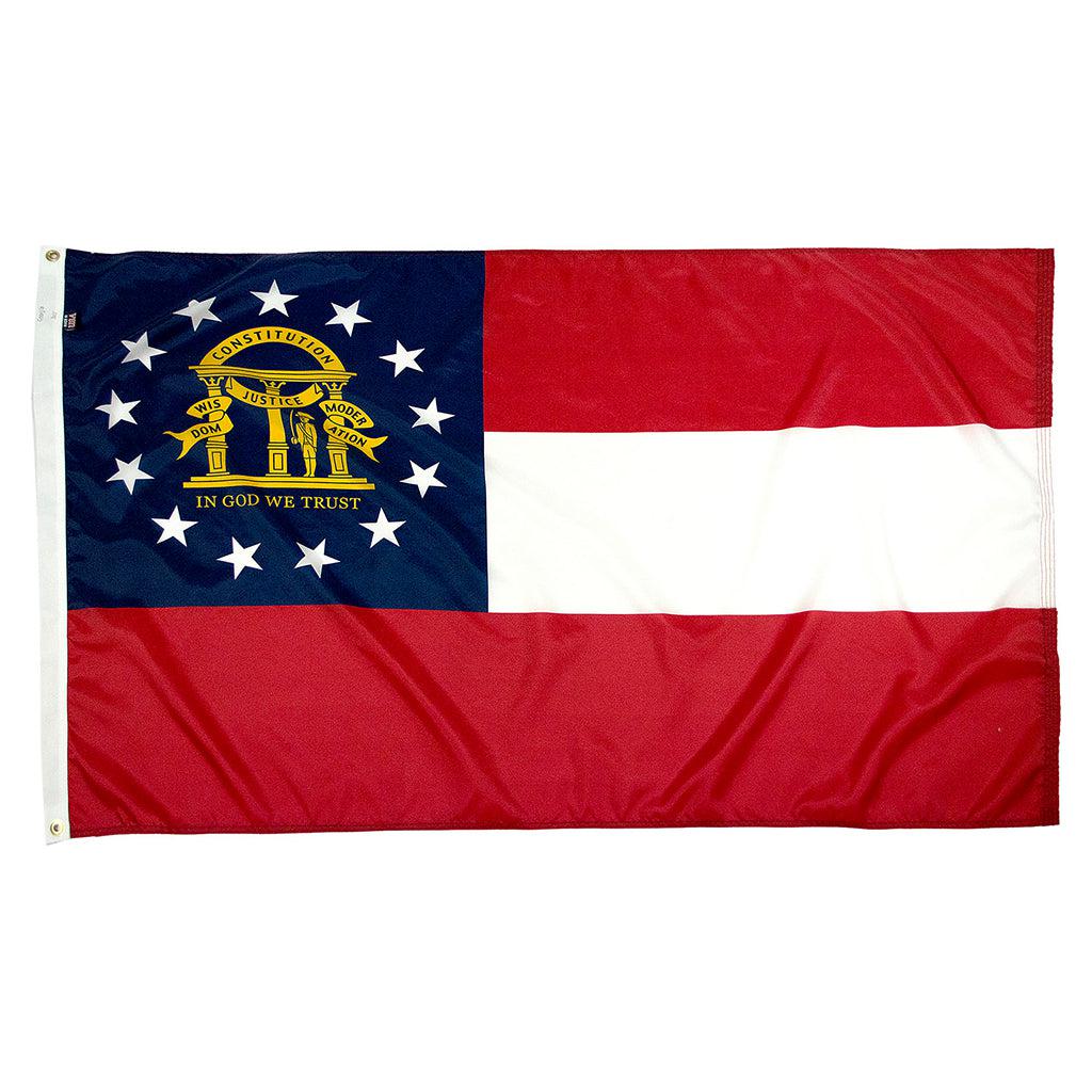 Long-lasting outdoor State of Georgia Flags available in 1x1.5, 2x3, 3x5, 4x6, 5x8, 6x10, and 8x12 sizes.