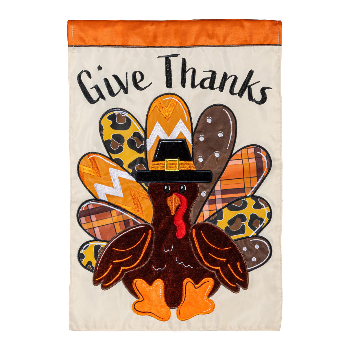 Give Thanks Patterned Turkey Garden Flag