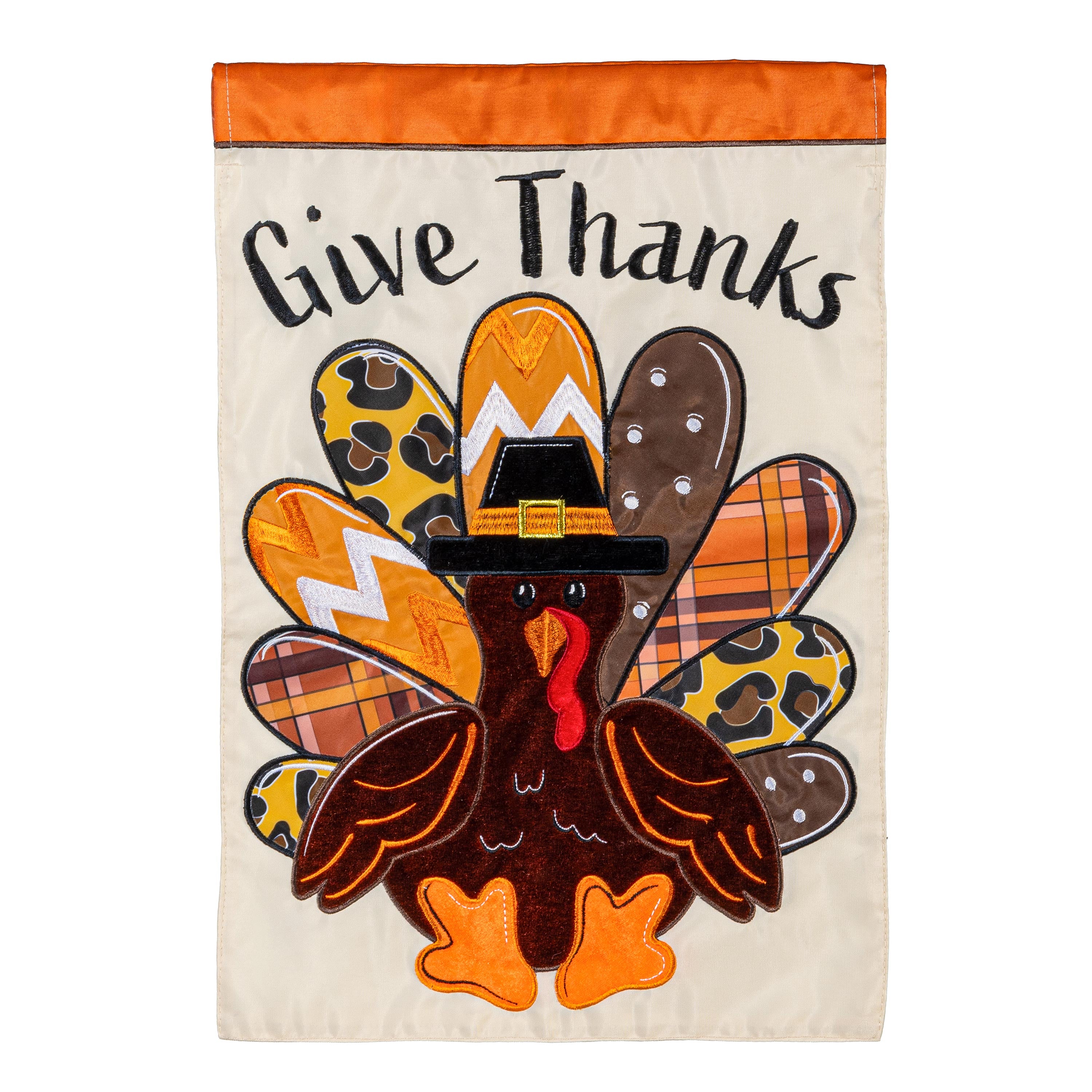 Give Thanks Patterned Turkey Garden Flag