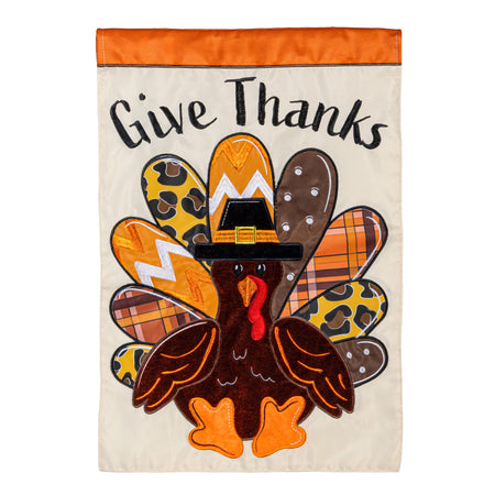 Give Thanks Patterned Turkey Garden Flag