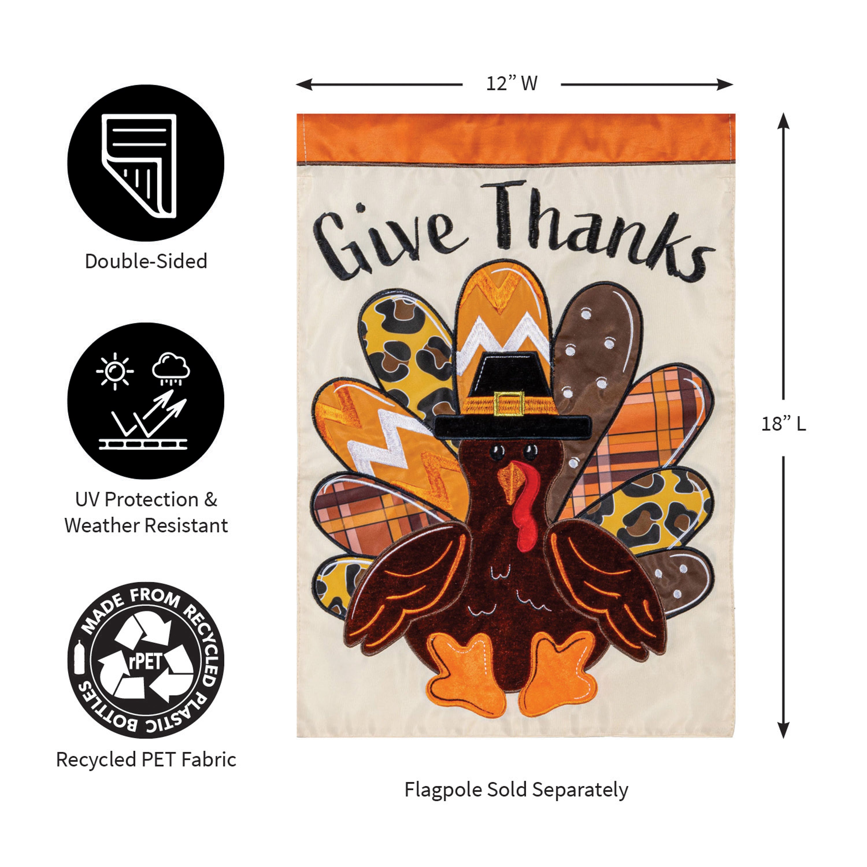 Give Thanks Patterned Turkey Garden Flag
