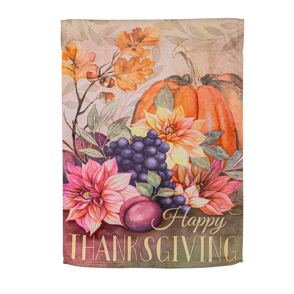 Happy thanksgiving garden flag with pumpkin and florals