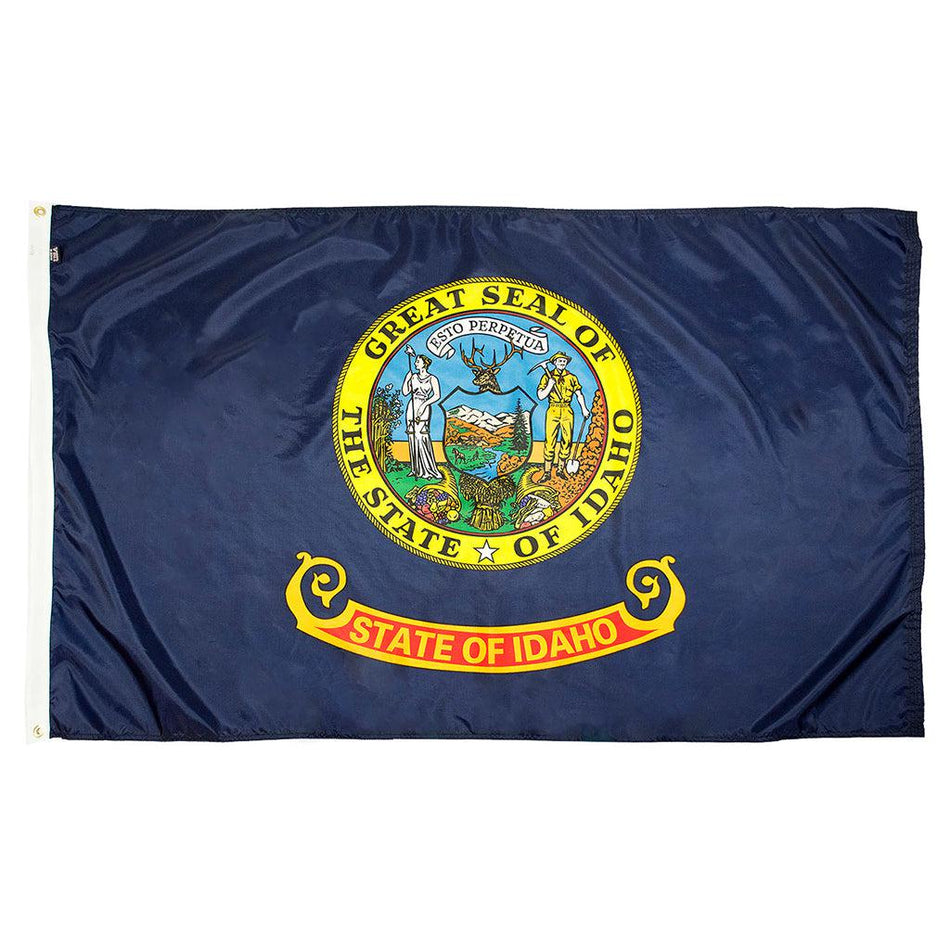 Long-lasting outdoor State of Idaho Flags available in 1x1.5, 2x3, 3x5, 4x6, 5x8, 6x10, 8x12, 10x15 and 12x18 sizes