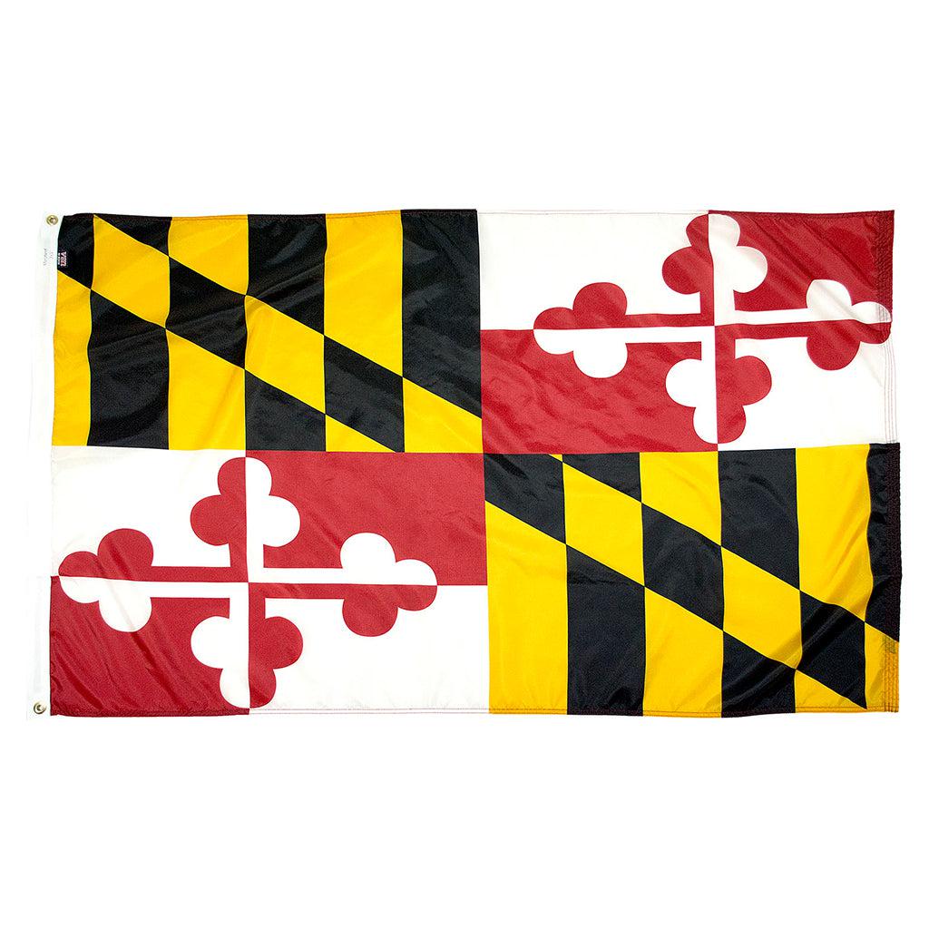 Long-lasting outdoor Maryland Flags available in 2x3, 3x5, 4x6, 5x8, 6x10, and 8x12 sizes.