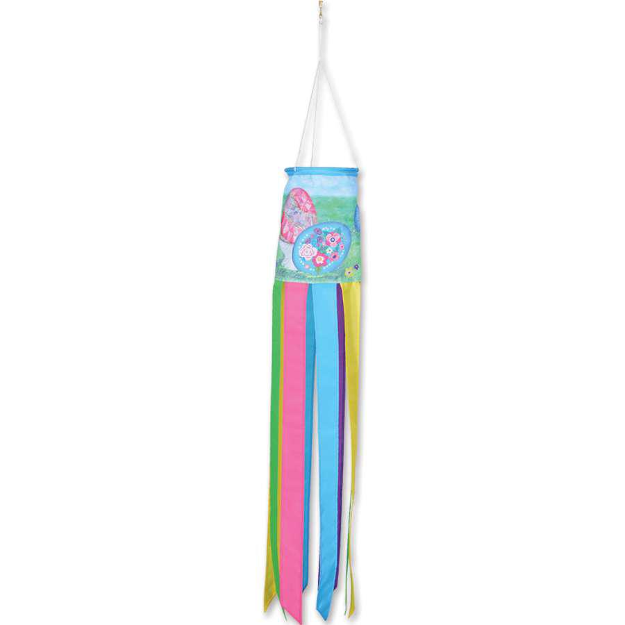 This Elegant Easter Eggs windsock is a perfect way to celebrate Easter. Embroidered design features eggs and a basket in a variety of sizes and colors.