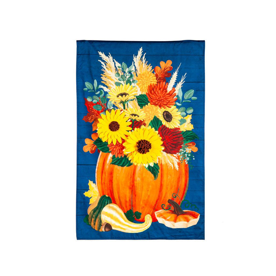 Our Floral Pumpkin house banner features a pumpkin bursting with fall flowers.