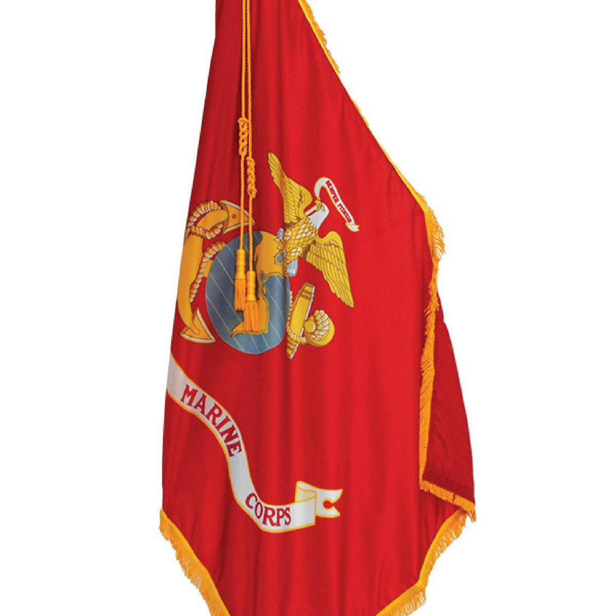 9' Gold Cord with 6" Tassels shown on indoor Marine Corps Flag display