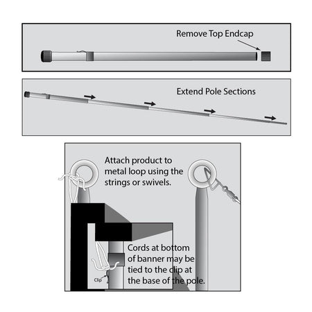 Designed for frequent outdoor use, our Telescopic Heavy-Duty Pole includes a swiveling eyelet at the top to ensure windsocks and vertical banners swing freely in changing winds.