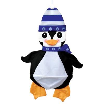The 3D Penguin windsock has detailed appliquéd design and embroidered accents. Measuring 30”, this windsock features an adorable penguin sporting a white and blue winter hat and matching scarf.