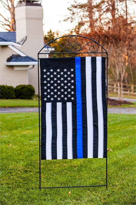 "Back the blue" and support law enforcement with the U.S. Thin Blue Line house banner.