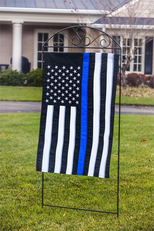 "Back the blue" and support law enforcement with the U.S. Thin Blue Line house banner.