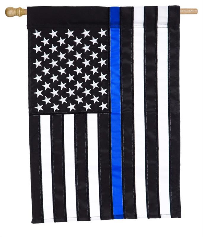 "Back the blue" and support law enforcement with the U.S. Thin Blue Line house banner.
