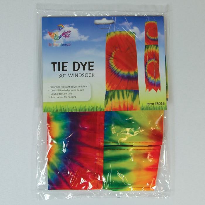 The Tie Dye 30" windsock features a brightly colored swirl pattern with 6 multi-colored coordinating tails with sewn edges.