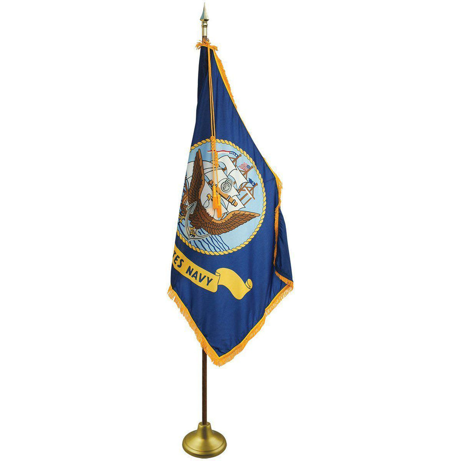 U.S. Navy flag with pole hem and fringe for indoor display