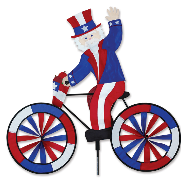 30" Uncle Sam Bike Spinner Features a Red, White and Blue Uncle Sam Who is Waving 