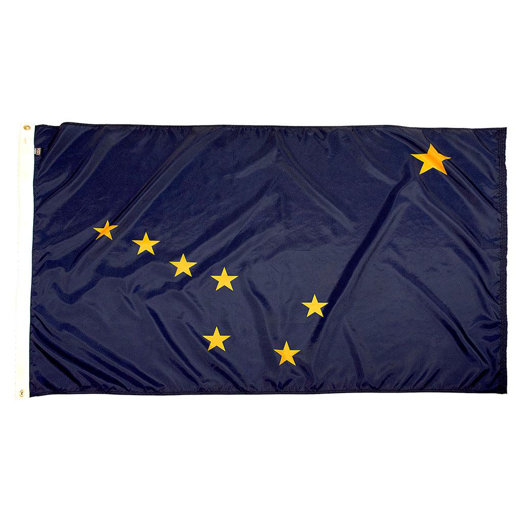 Long-lasting outdoor State of Alaska Flags available in 2x3, 3x5, 4x6, 5x8, 6x10, 8x12, 10x15 and 12x18 sizes
