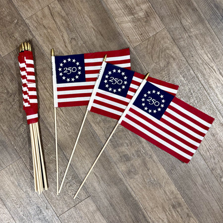Set of 12 America 250 Betsy Ross 8x12 inch Stick Flags