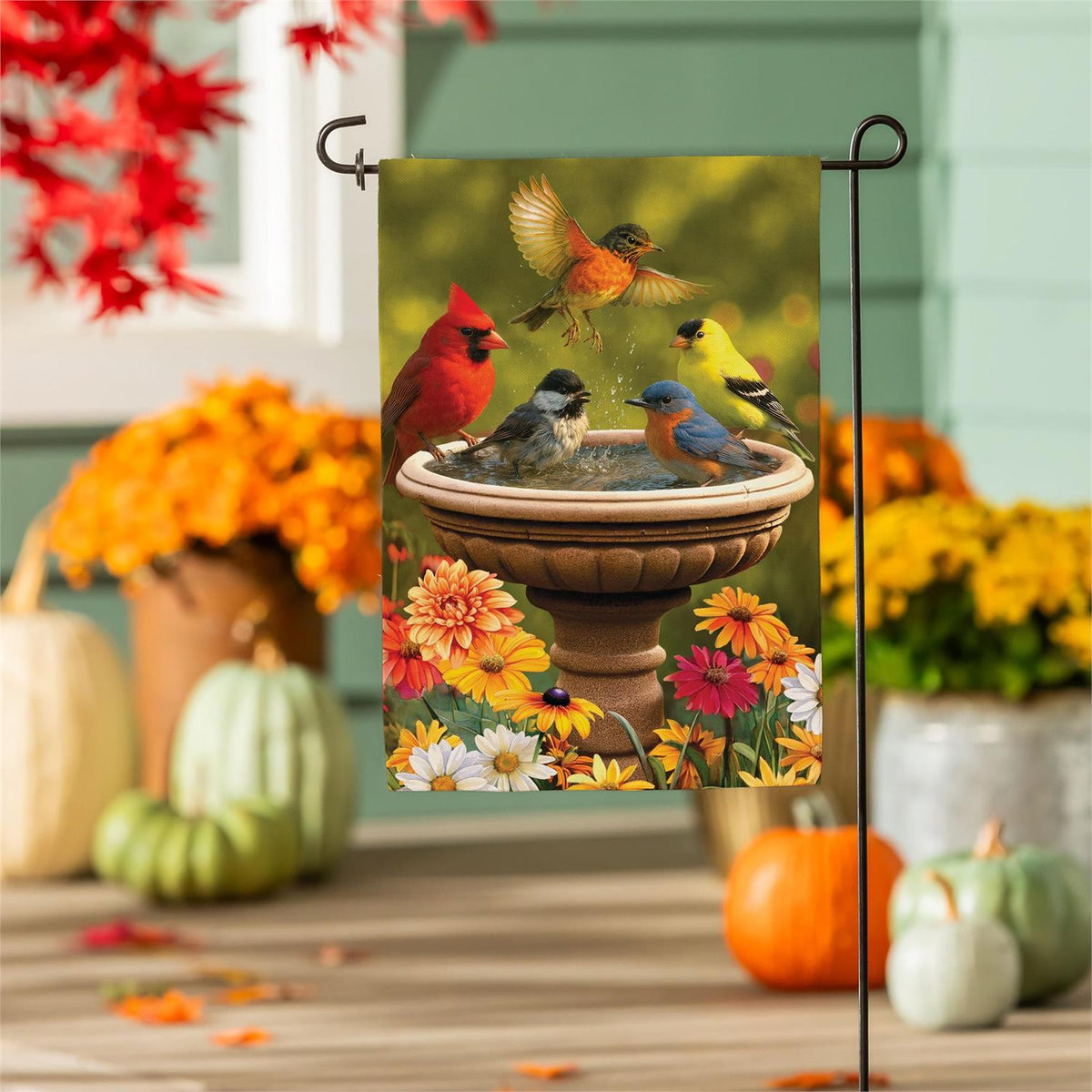 Bathing Birds Garden Flag