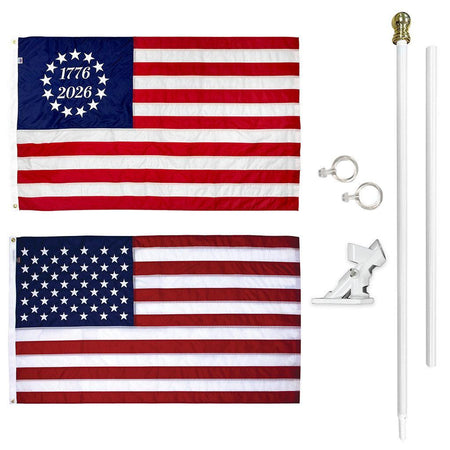 Betsy Ross 1776-2026 & U.S. Flag Flagpole Set