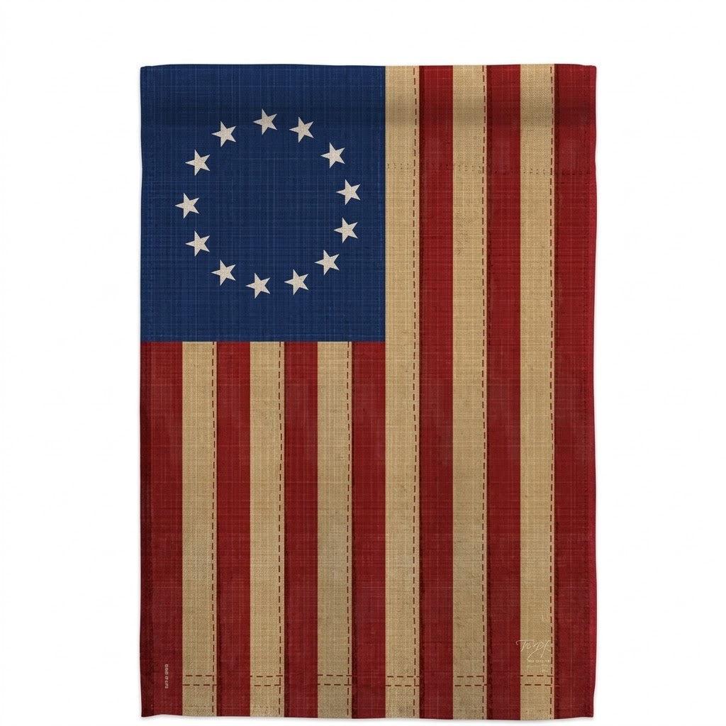 Betsy Ross Vintage Garden Flag Features a historical look to make it look like not your average Betsy Ross flag 