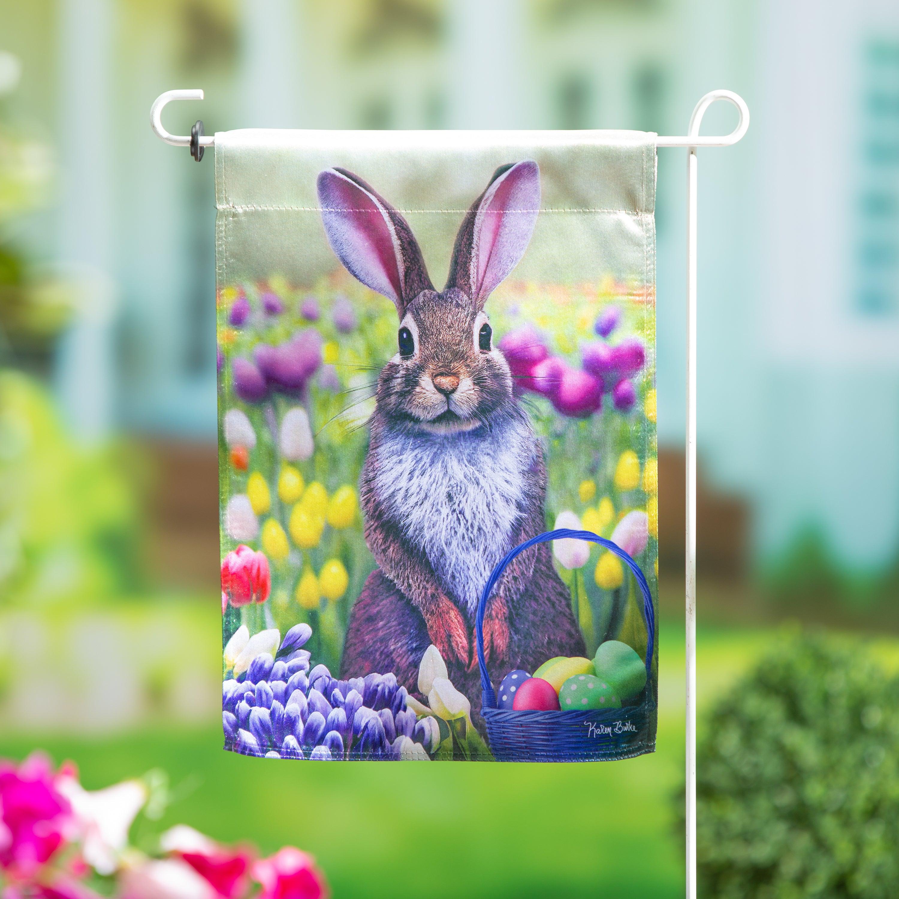 Bunny in Tulip Field Garden Flag