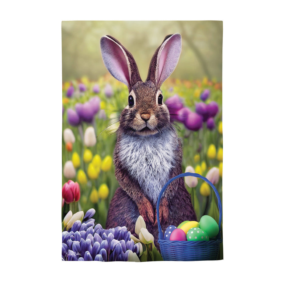 Bunny in Tulip Field Garden Flag