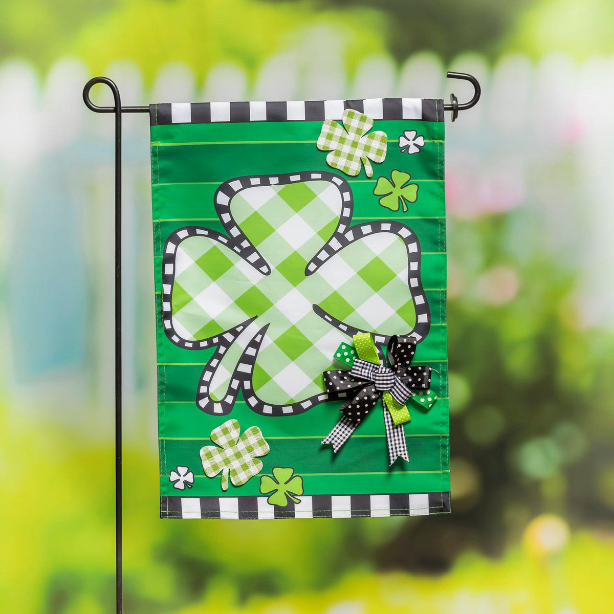 Check Clover Appliqué Garden Flag