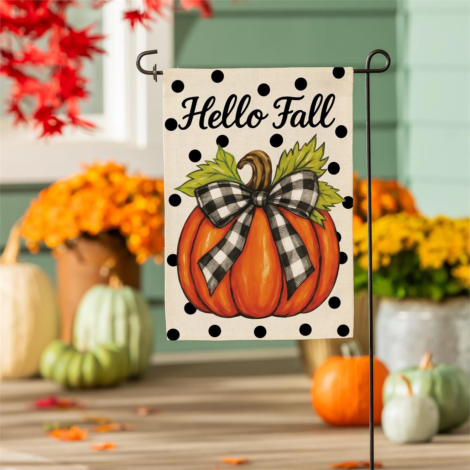 Checkered Bow Pumpkin Garden Flag