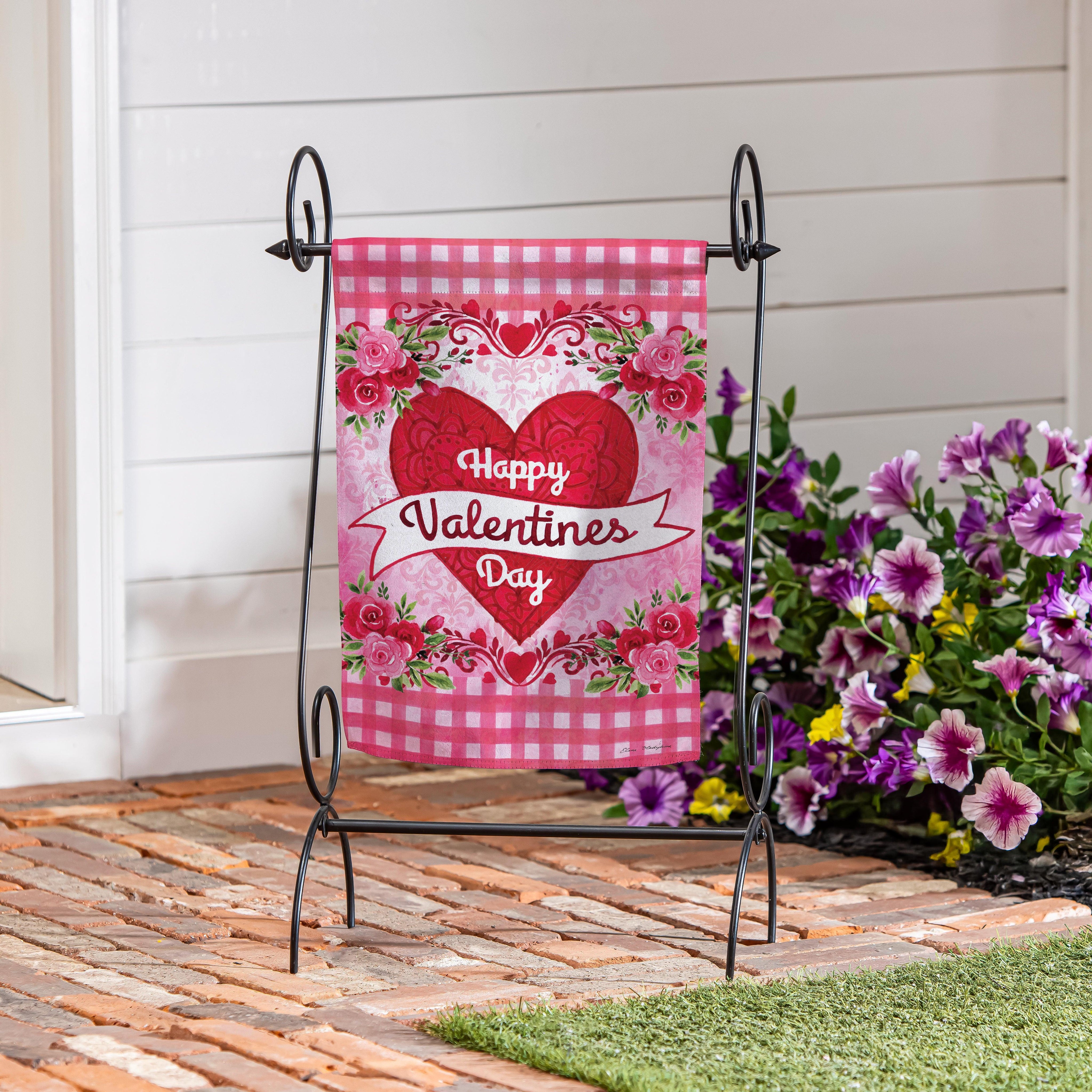 Valentines Checks & Swirls Garden Flag