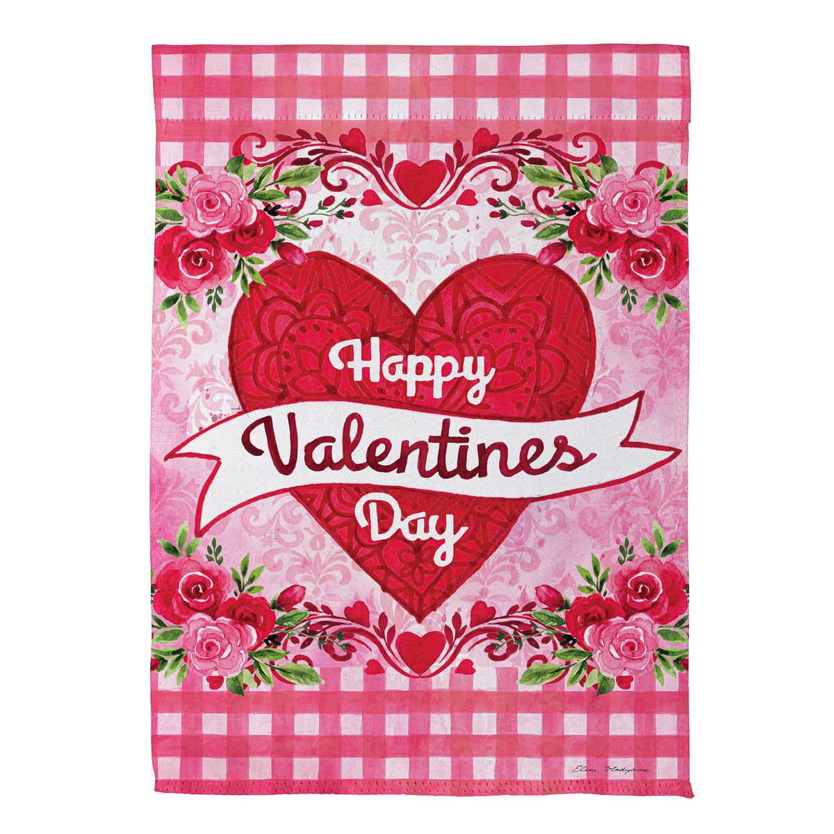 Checks & Swirls Valentines Garden Flag