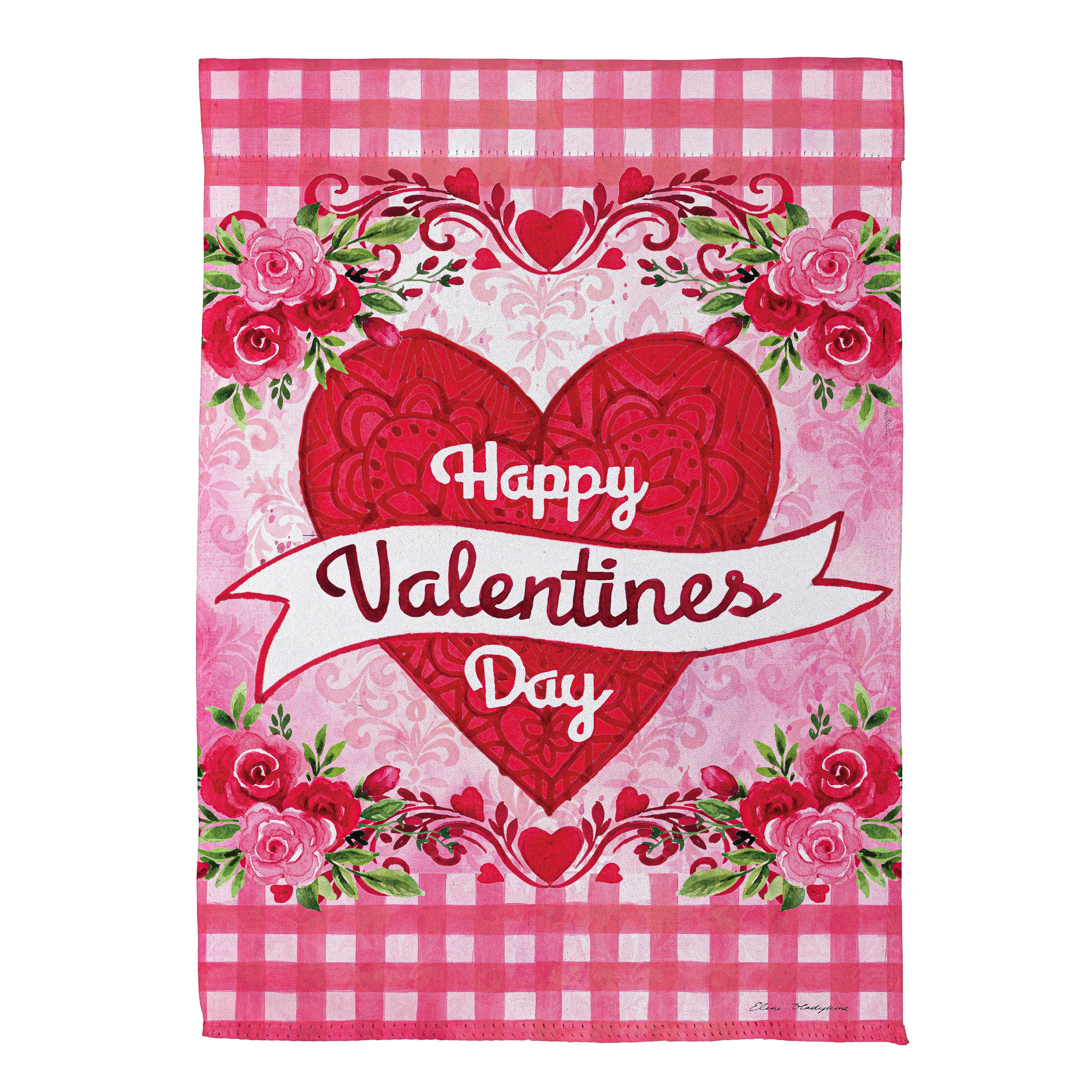 Checks & Swirls Valentines Garden Flag