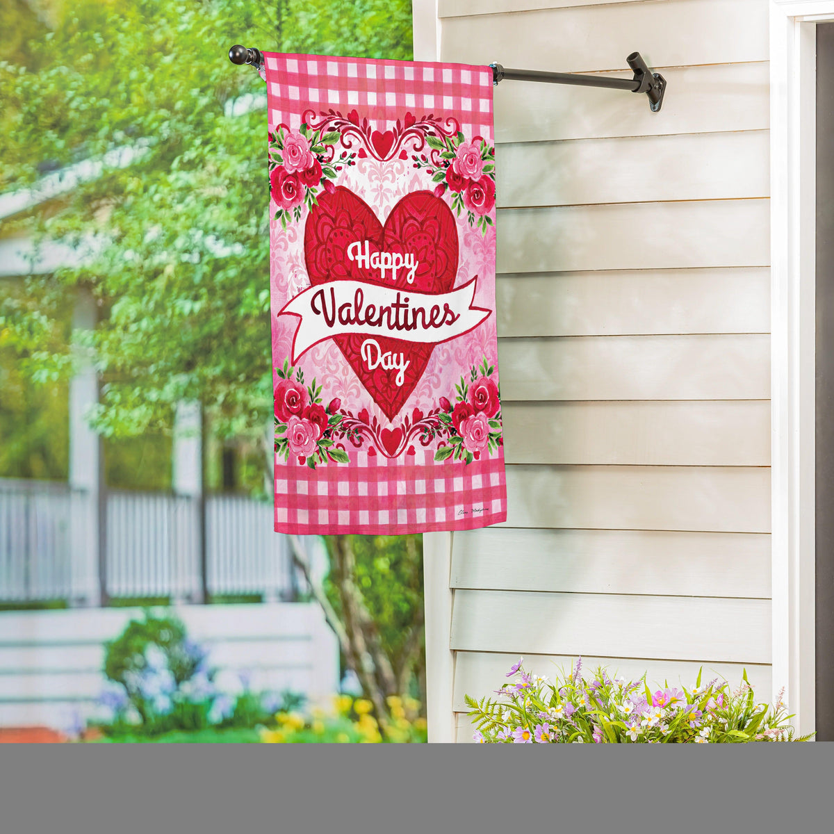 Valentine Rinner Checks & Swirls Valentines House Banner | Holiday Flags