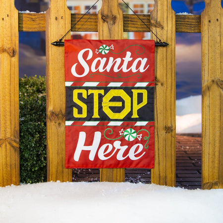 Classic Santa Stop Here Appliqué Garden Flag-Garden Flag-Fly Me Flag