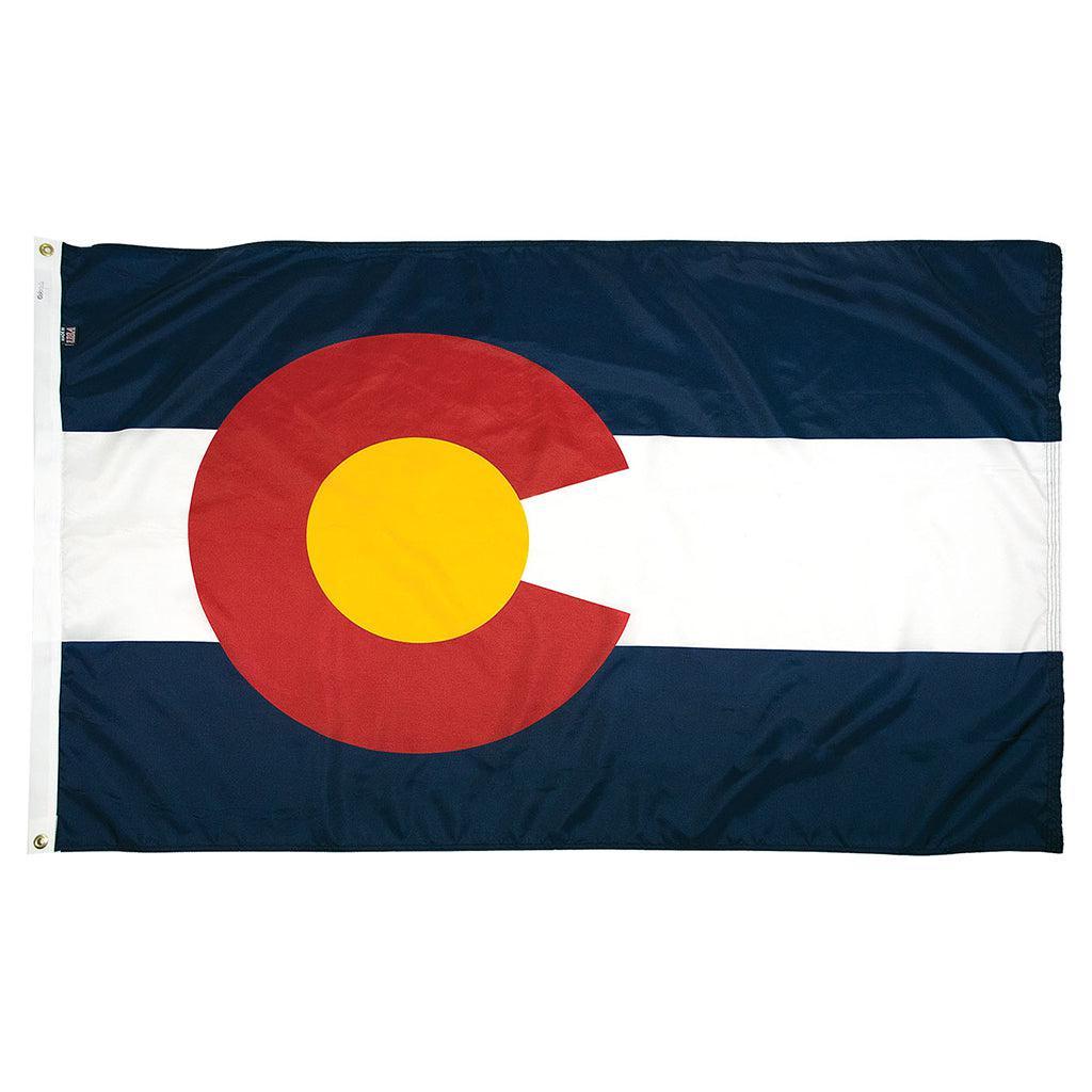 Long-lasting outdoor State of Colorado Flags available in 2x3, 3x5, 4x6, 5x8, 6x10, 8x12, 10x15 and 12x18 sizes