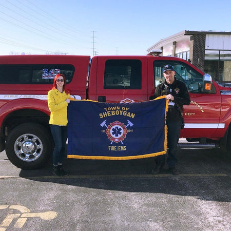 Custom Flag with pole sleeve and fringe for a Fire Department 