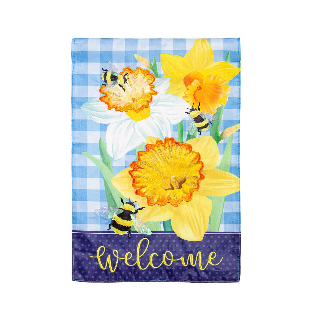 Daffodils and Bees Appliqué Garden Flag-Garden Flag-Fly Me Flag