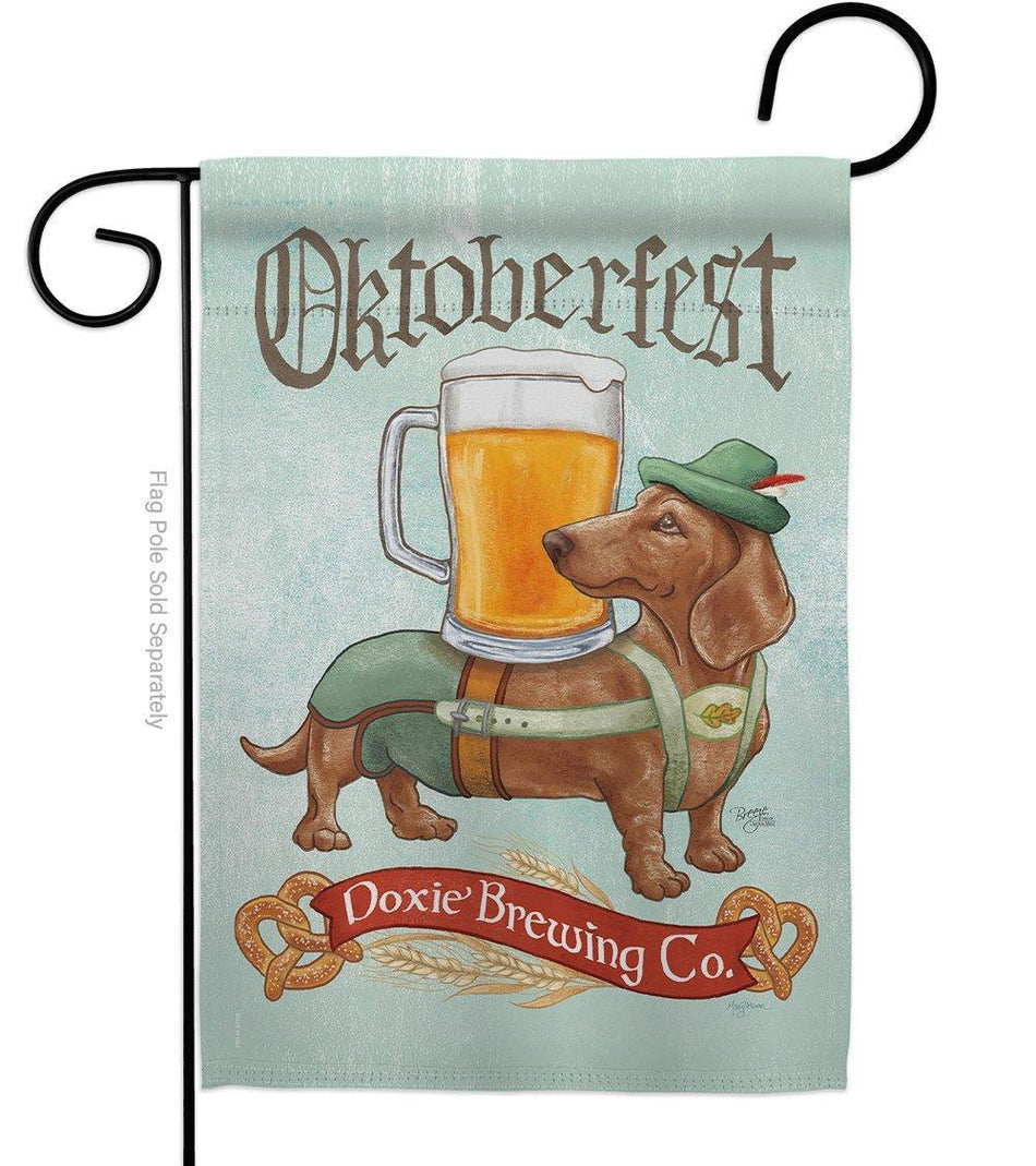 Doxie Brewing Oktoberfest Dog Garden Flag-Garden Flag-Fly Me Flag