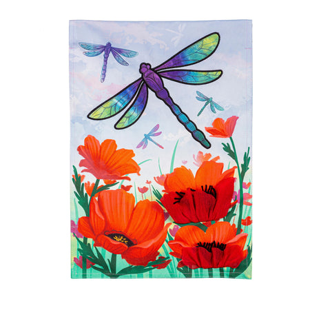Dragonfly and Poppy Garden Flag