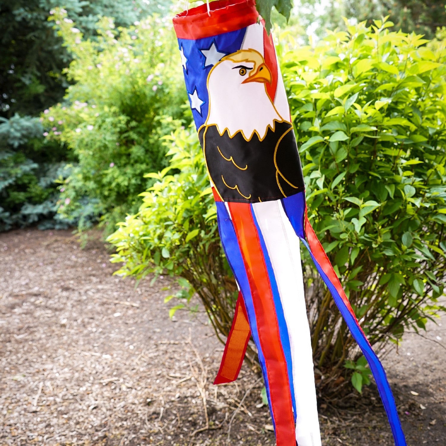 Patriotic Eagle Windsock with embroidered details and appliquéd finish
