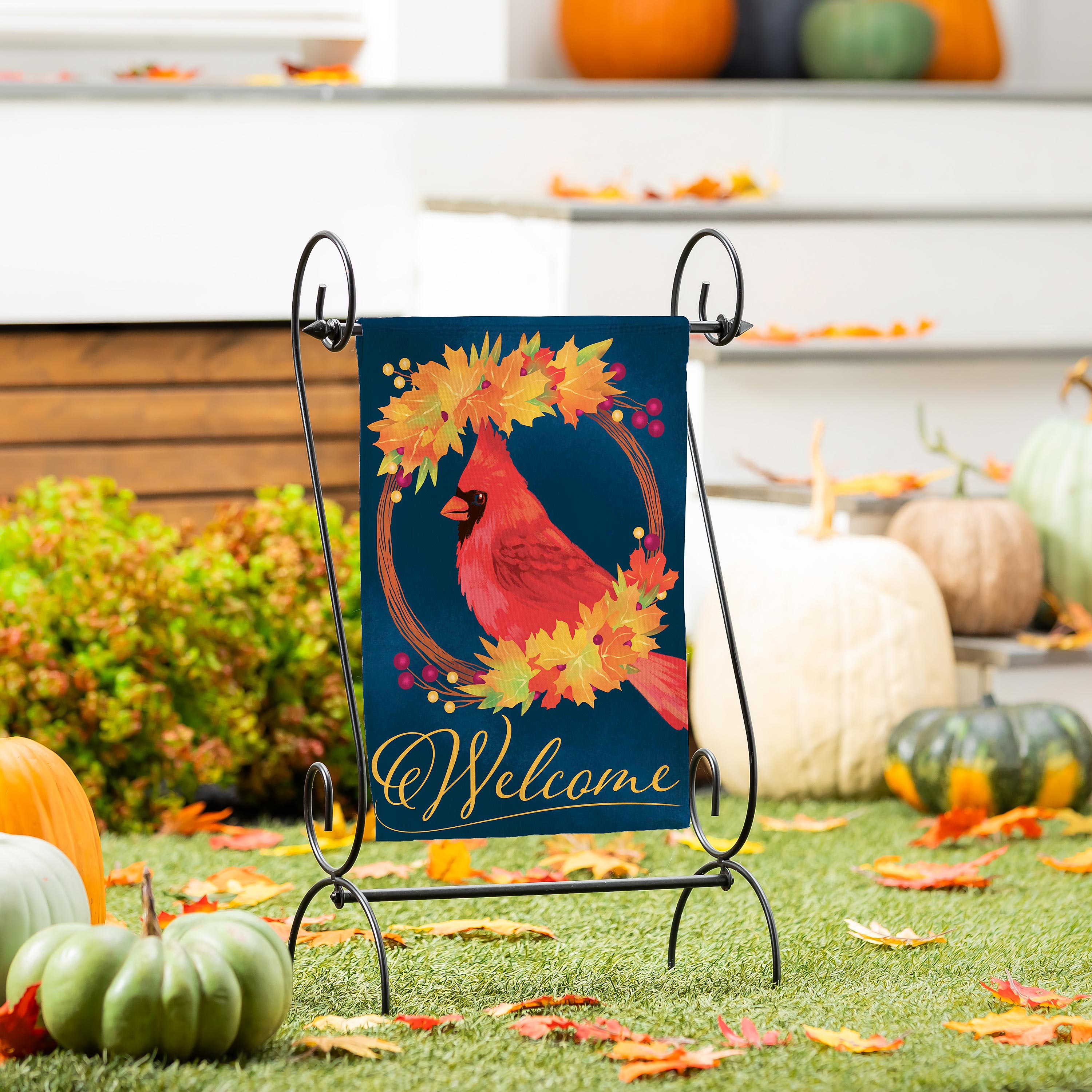 Fall Cardinal Wreath Garden Flag
