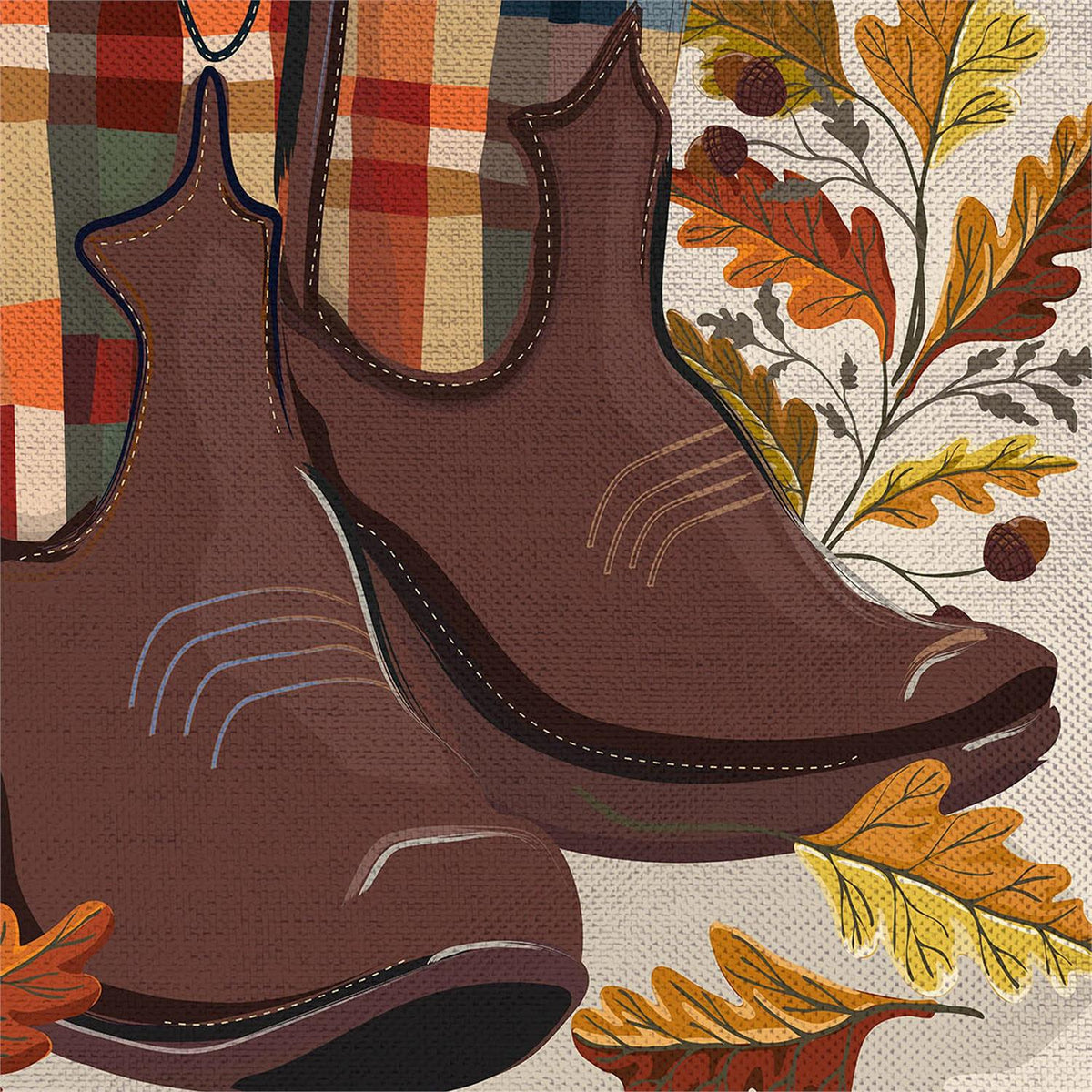 Fall Cowboy Boots Burlap Garden Flag Close Up 