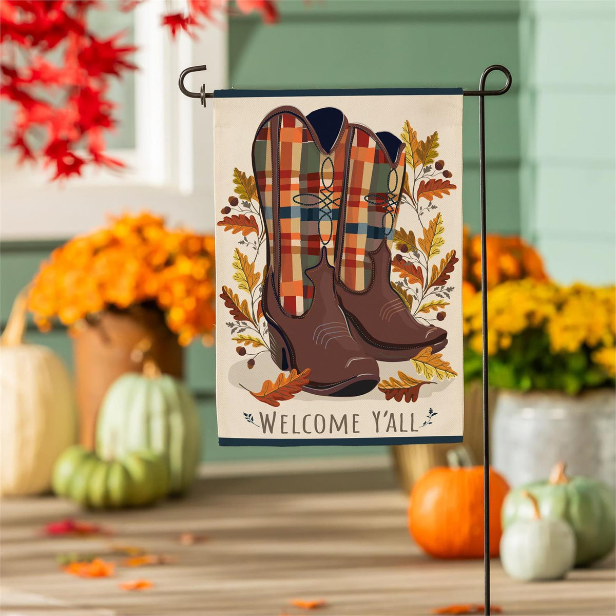 Fall Cowboy Boots Garden Flag