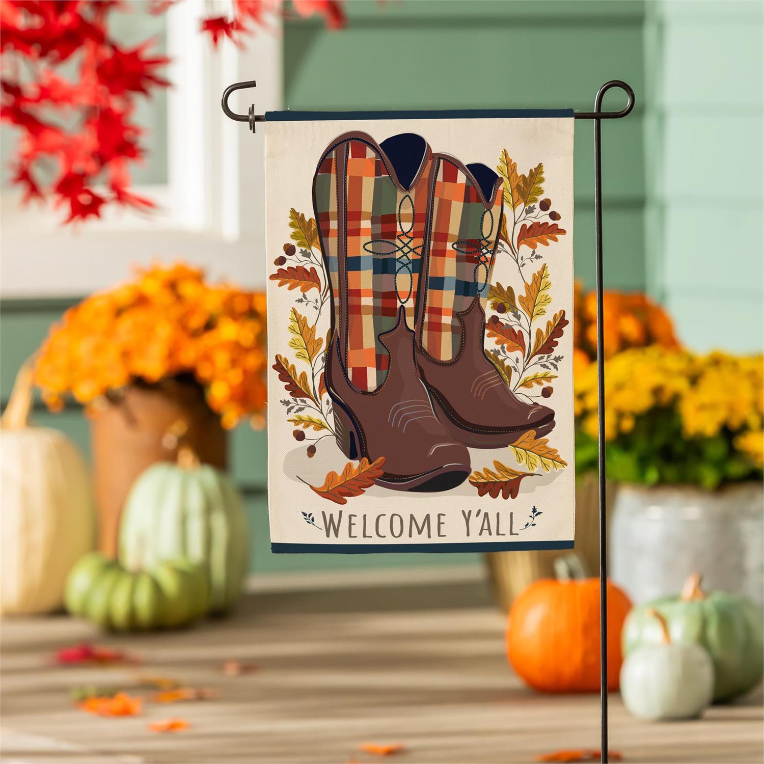Fall Cowboy Boots Garden Flag