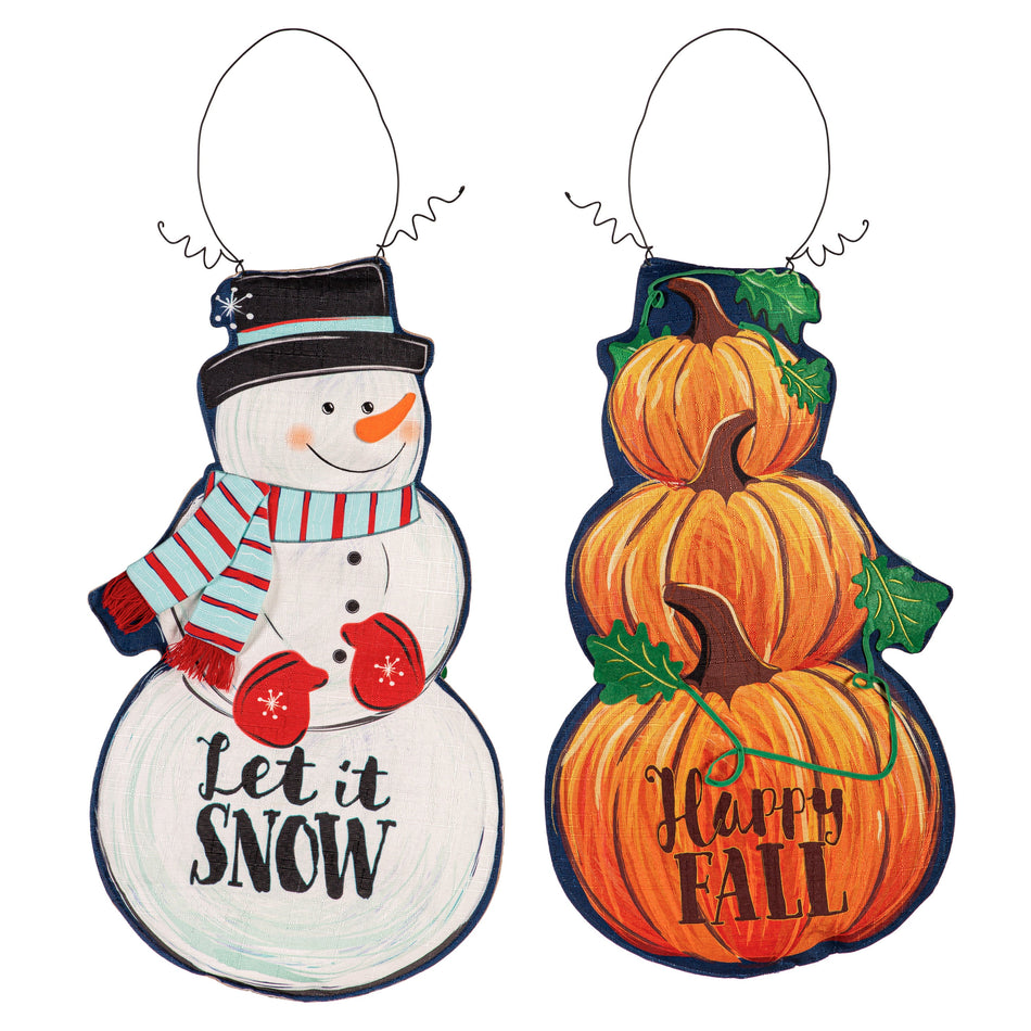 Fall Stacked Pumpkin/Winter Snowman Double Sided Door Décor