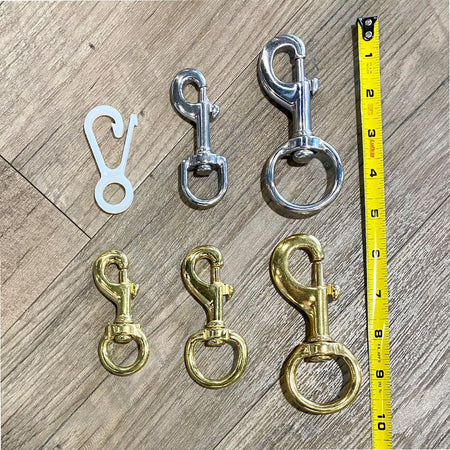 Flagpole snaps and clips, stainless steel, brass, and nylon