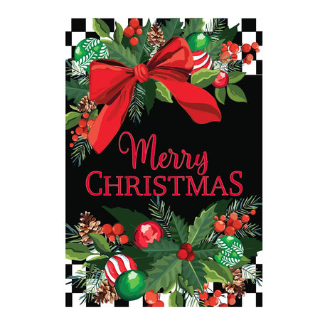 Floral Checkered Merry Christmas House Banner